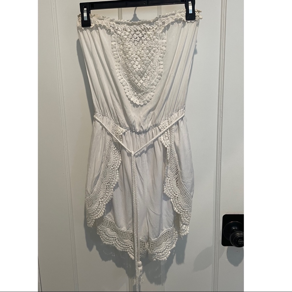White strapless crochet romper play suit from Greek Boutique